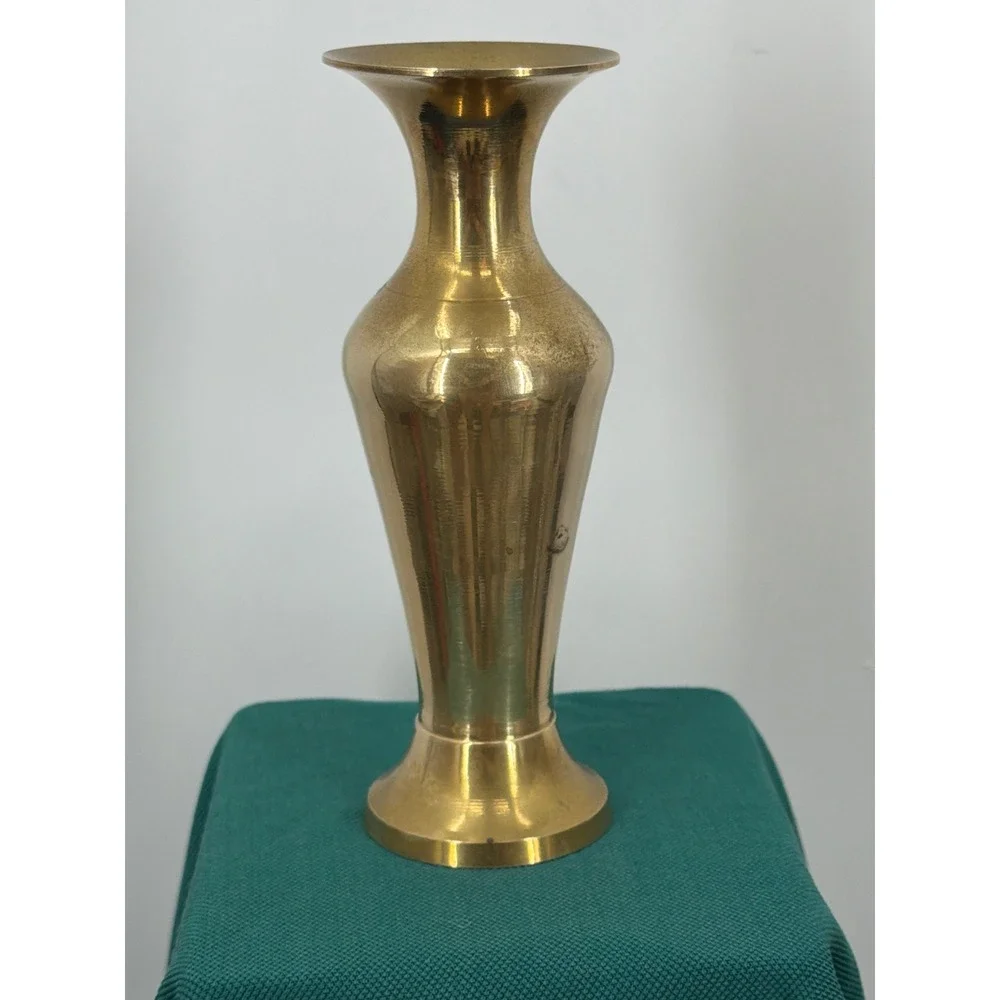 Vintage Brass Bud Vase Flared Rim Decorative Gold Tone Flower Vase Made in India